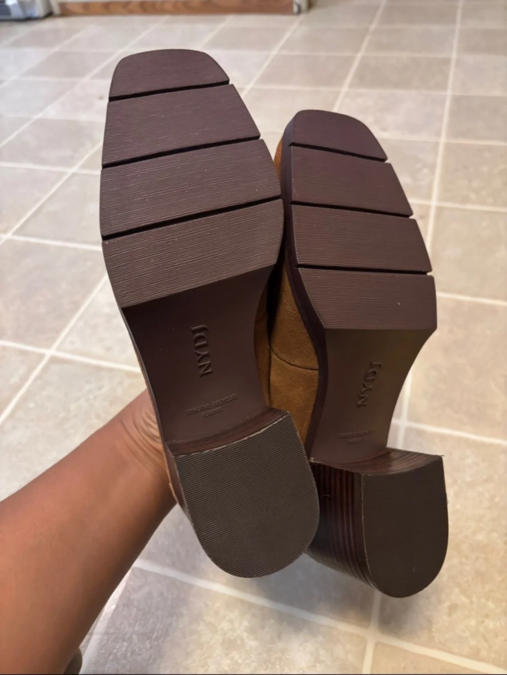 NYDJ Brown Suede Block Heel Penny Loafers - Picture 5 of 8